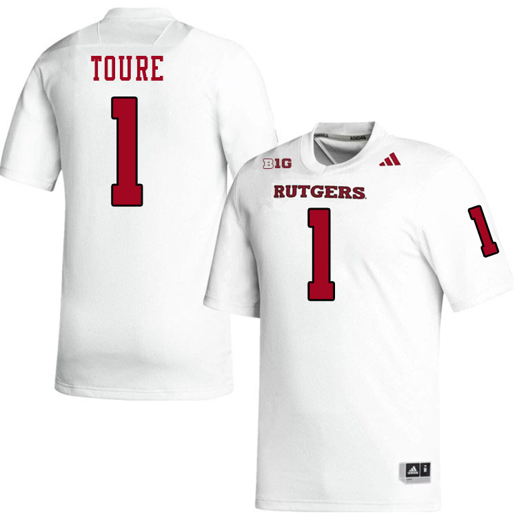 Men #1 Famah Toure Rutgers Scarlet Knights 2024 College Football Jerseys Stitched-White